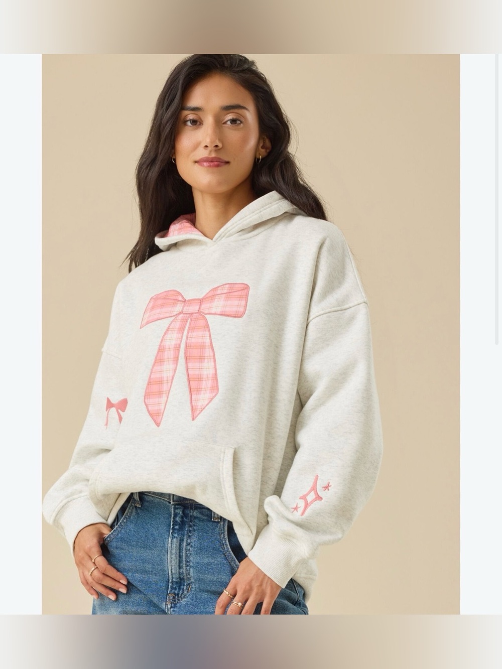 Altar'd State Plaid Bow Embroidered sweatshirt